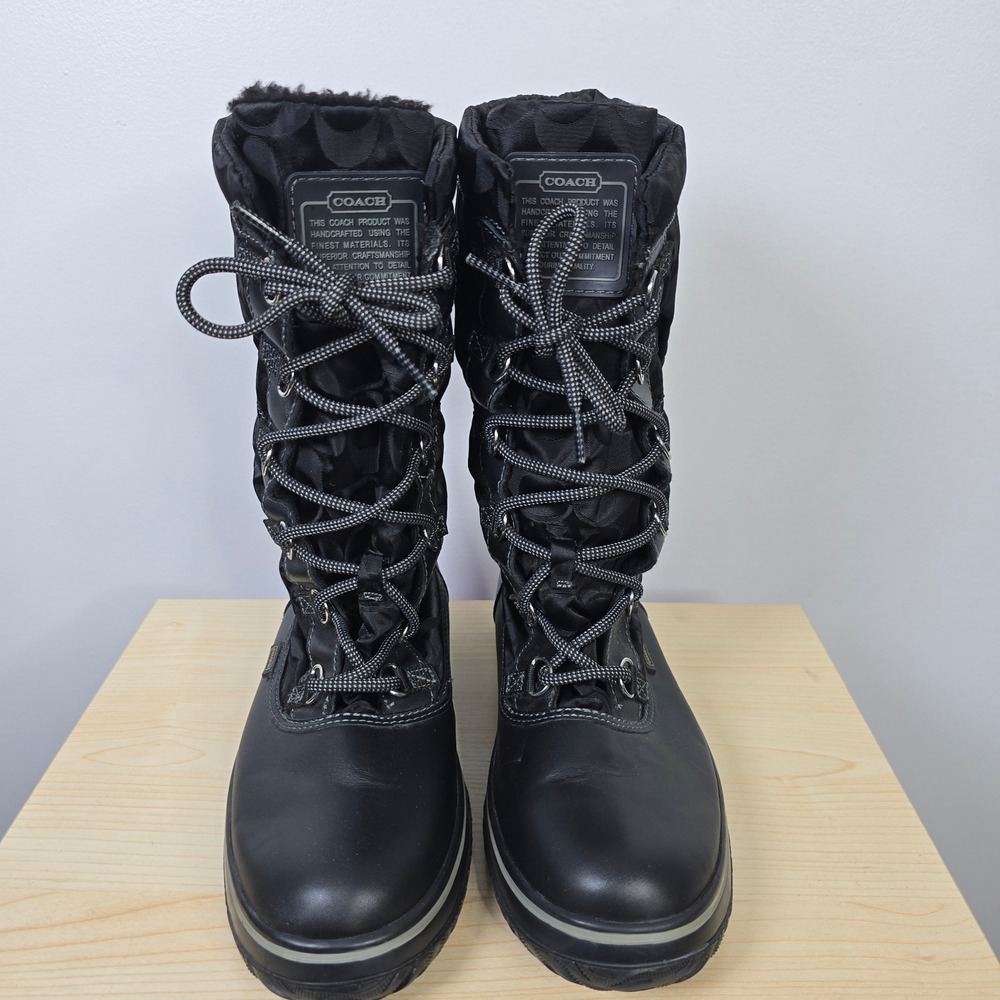 Coach Shaine Black Signature Monogram Leather Nylon Snow Winter Boots‎ 8.5B - Picture 3 of 6